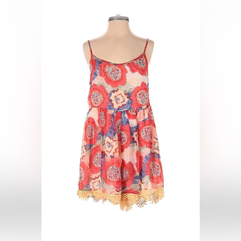 NWT‎ LF Chandelier fuchsia and orange chiffon and crochet romper, size m